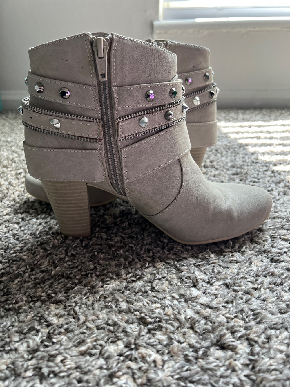 JLo Studded Buckle Ankle Booties in Light Gray - Picture 8 of 9
